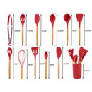 Kit 12 Utensílios de Cozinha em Silicone com Cabo de Madeira