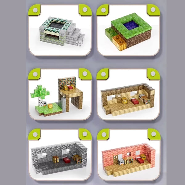 Blocos Magnéticos de Montagem Infantil estilo Minecraft – Conjunto Educativo com Caixa de Armazenamento