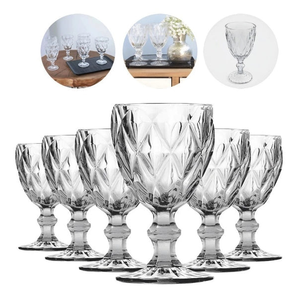 Jogo 6 Taças de Vidro Diamante Abacaxi Bico de Jaca 330ml – Copo Transparente Gourmet