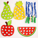Kit Educativo de Frutas de Madeira com Cordão – Brinquedo Montessori de Encaixe e Rosqueamento para Coordenação Motora