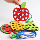 Kit Educativo de Frutas de Madeira com Cordão – Brinquedo Montessori de Encaixe e Rosqueamento para Coordenação Motora