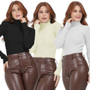 Kit com 3 Blusas de Frio Feminina em Tricô com Gola Alta