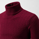Pulôver Masculino Gola Alta em Malha Trançada - Suéter Casual Quente para Inverno